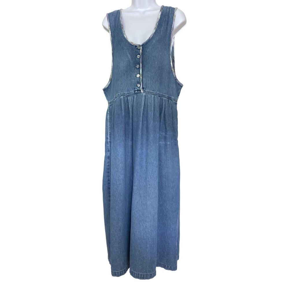 Vintage 90s Denim Jean Jumper Pinafore Cottage Grunge Preppy Boho Dress 4/6/8